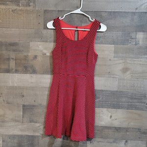 Express Red and Navy Striped A-Line Fit & Flare Skater Dress - XS